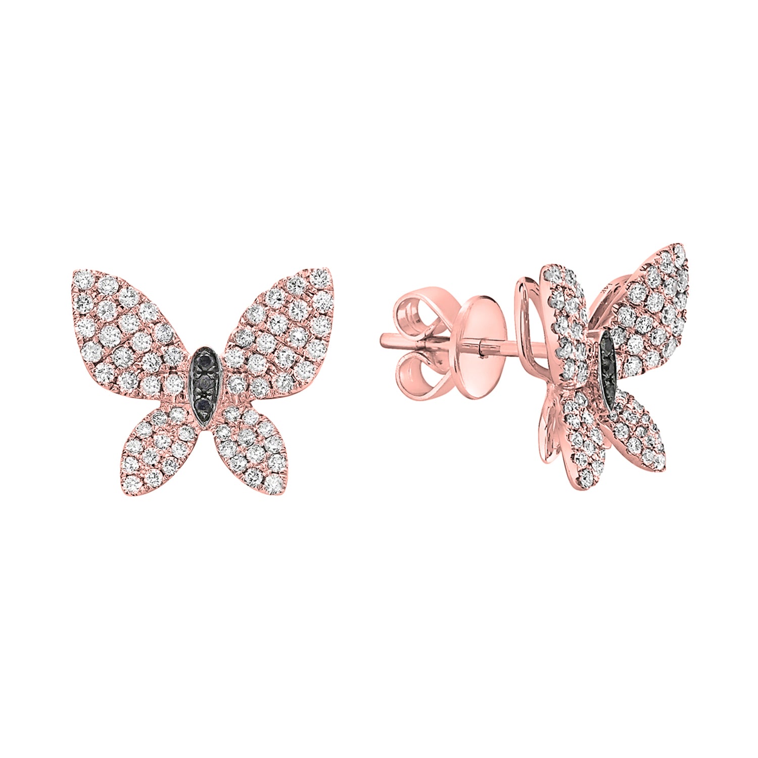 14K Rose Gold Butterfly Stud Earrings, 0.66ct