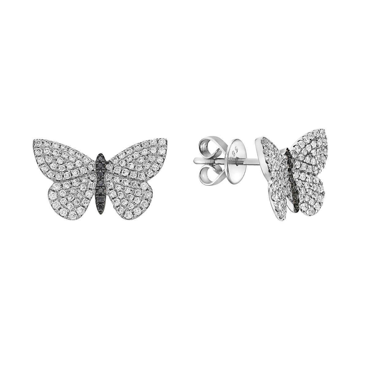 14K White Gold Butterfly Stud Earrings, 0.68ct