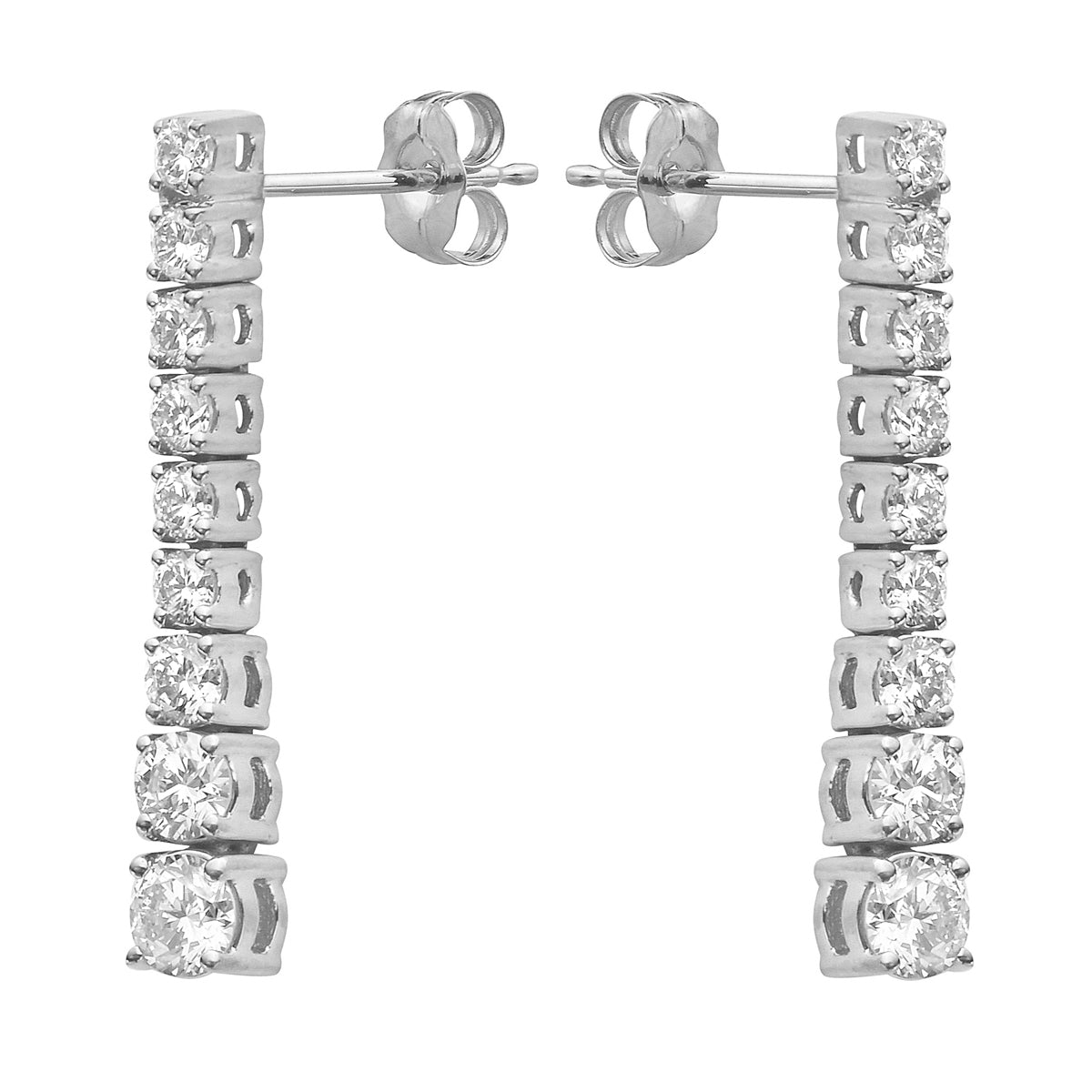 14K White Gold Single Row Drop Diamond Earrings - Small