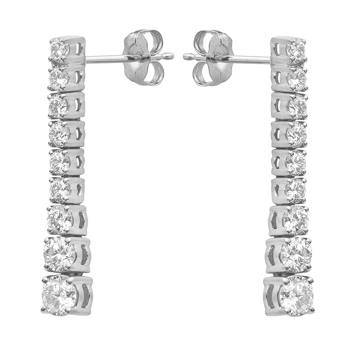 14K White Gold Single Row Drop Diamond Earrings - Small