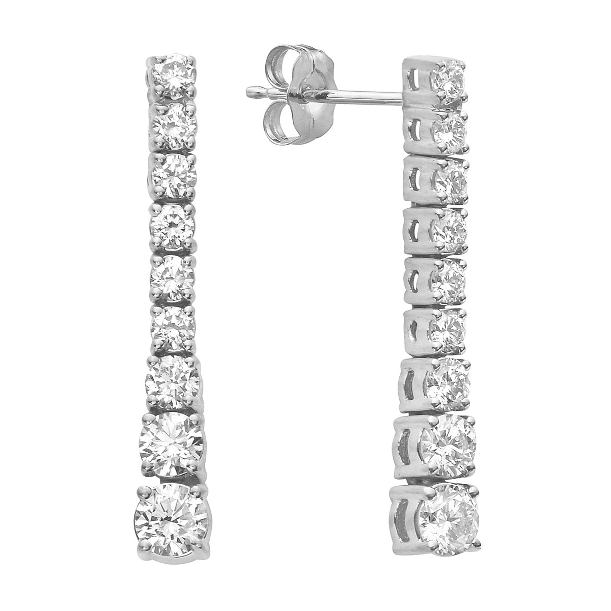 14K White Gold Single Row Drop Diamond Earrings - Medium, 1.5ct