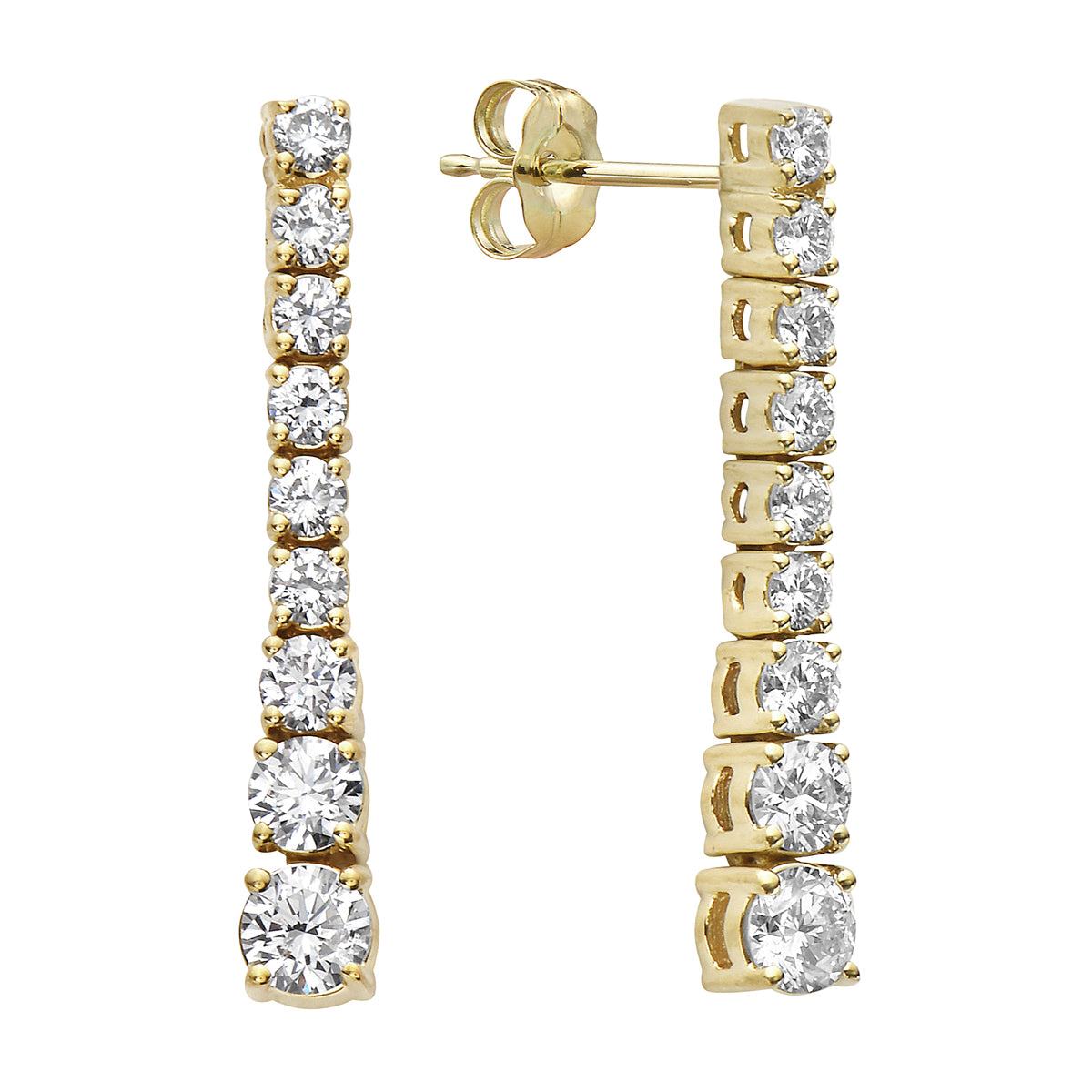 14K Yellow Gold Single Row Drop Diamond Earrings - Small