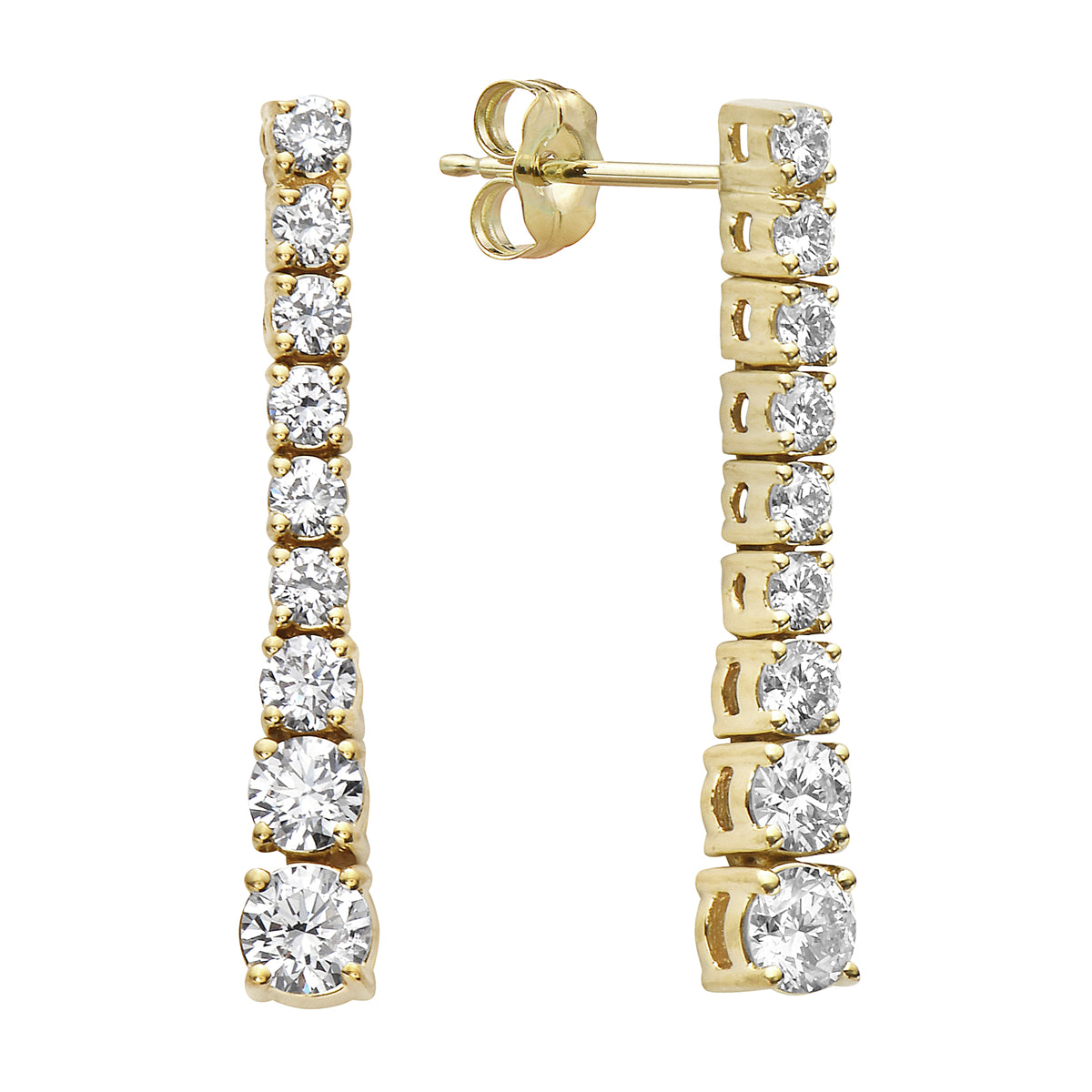 14K Yellow Gold Single Row Drop Diamond Earrings - Small, 1.1ct