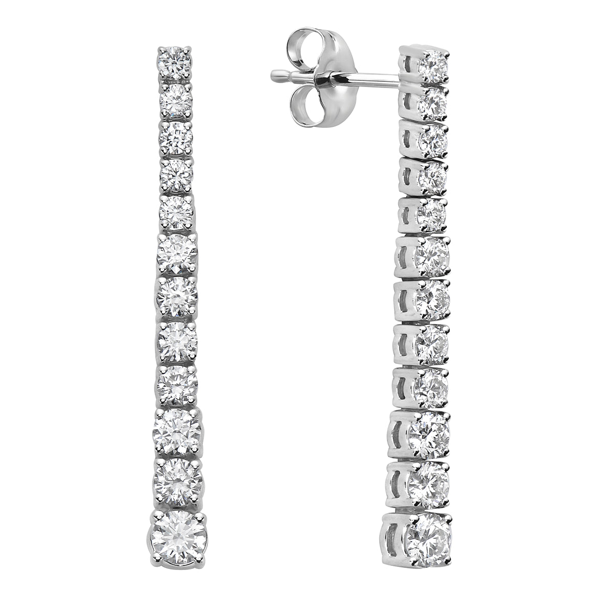 2.1CT White Gold Single Row Drop Diamond Earrings