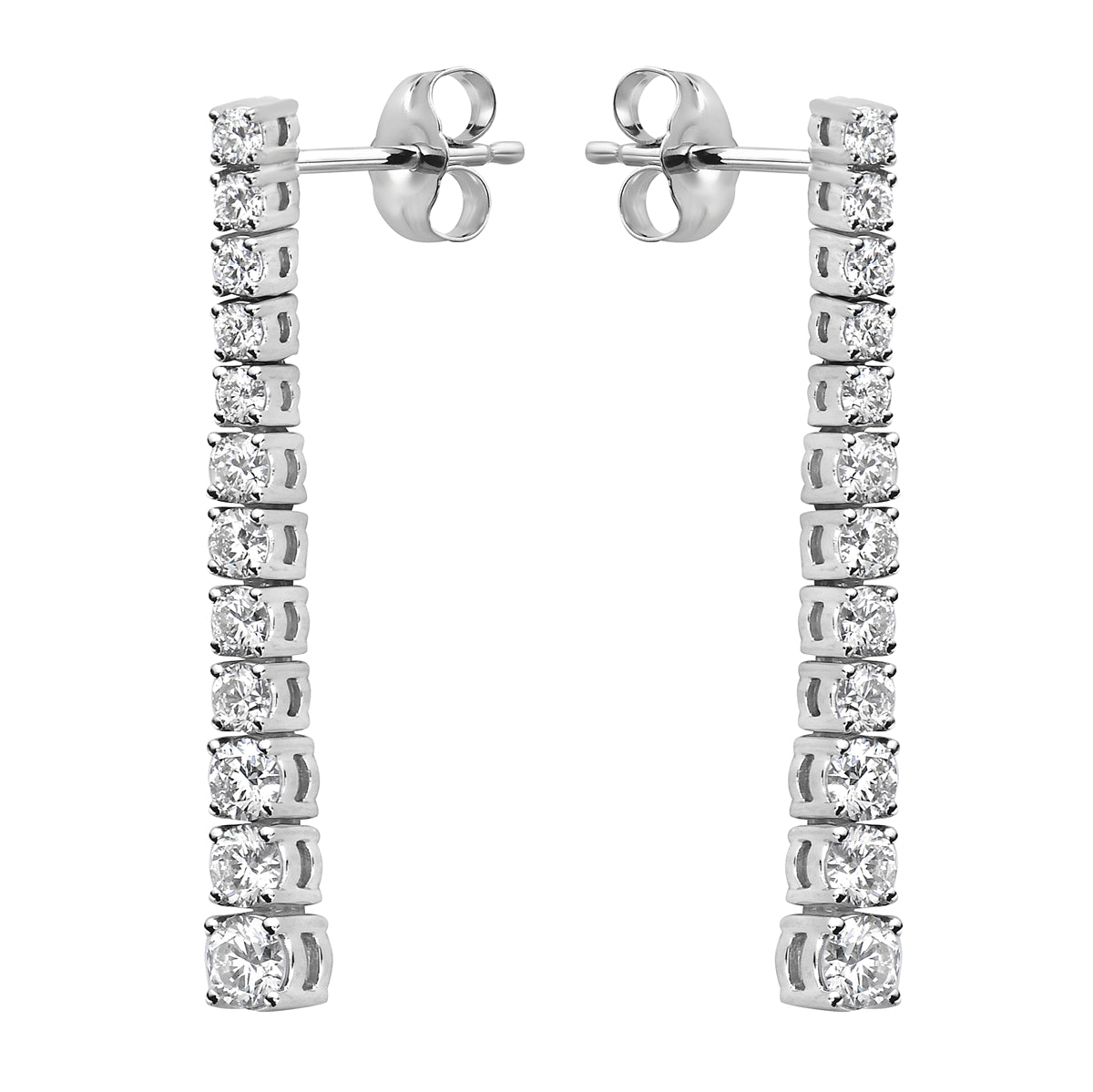 1.6CT White Gold Single Row Drop Diamond Earrings