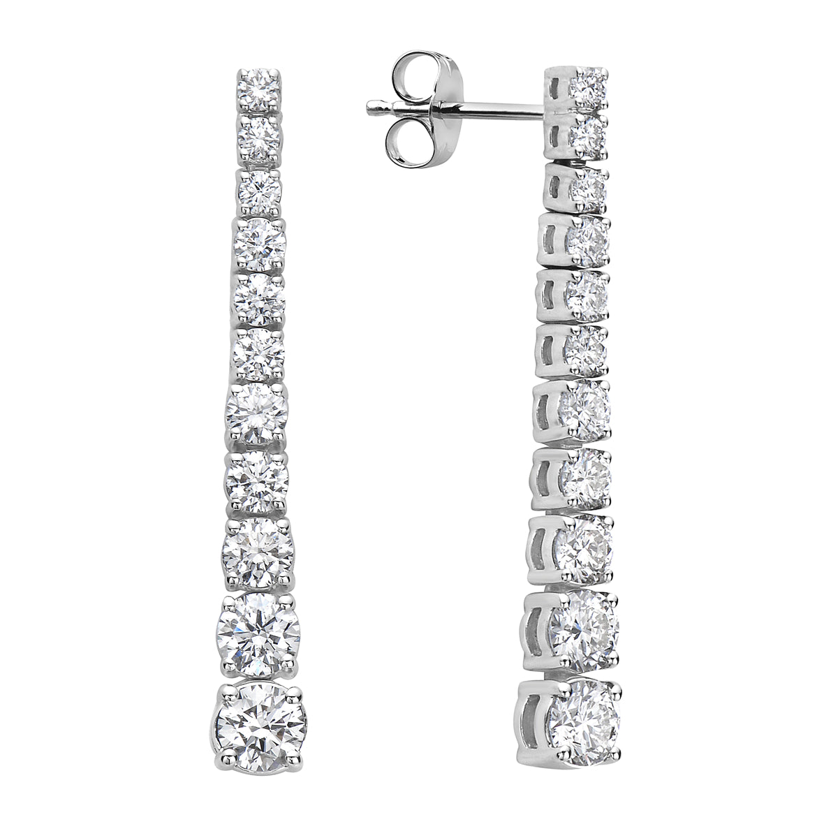 2.5CT White Gold Single Row Drop Diamond Earrings