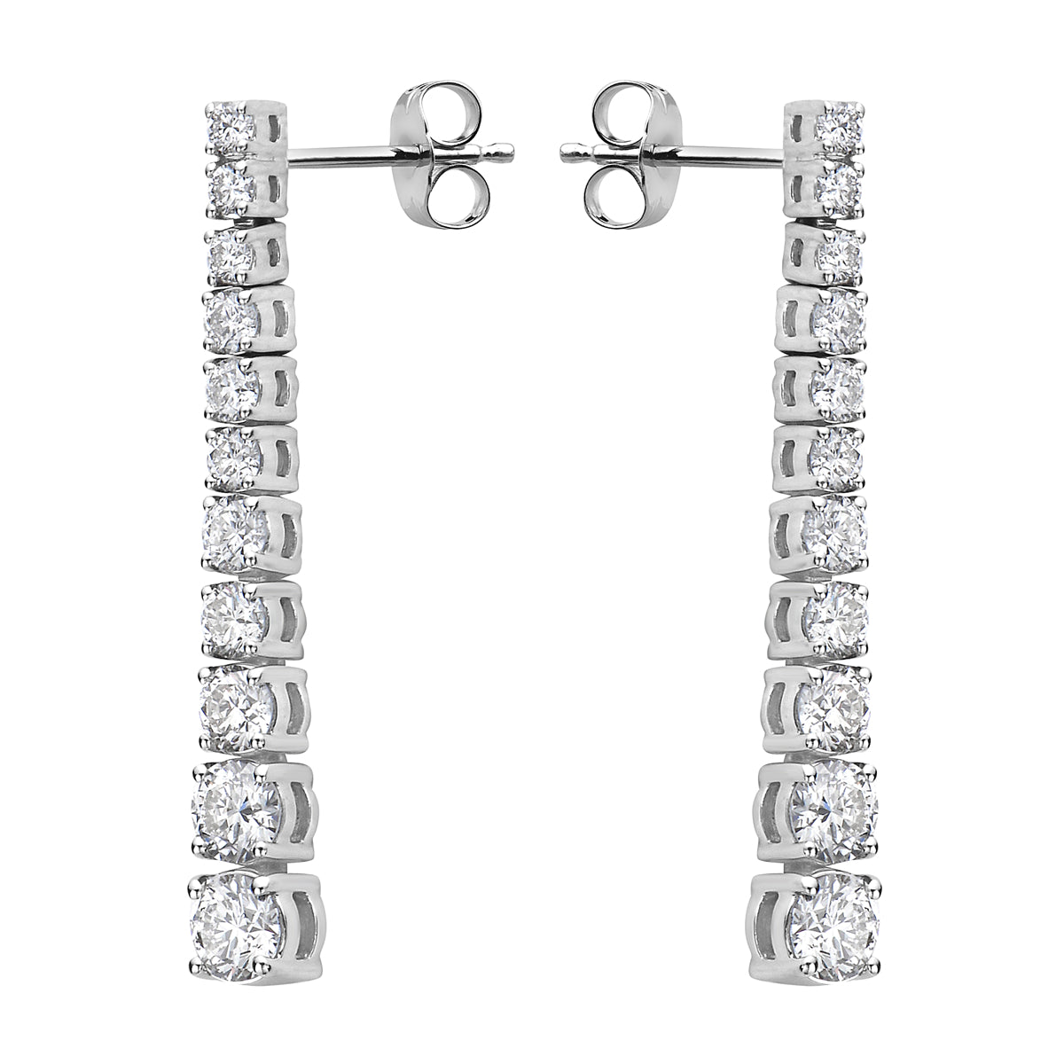 2.5CT White Gold Single Row Drop Diamond Earrings