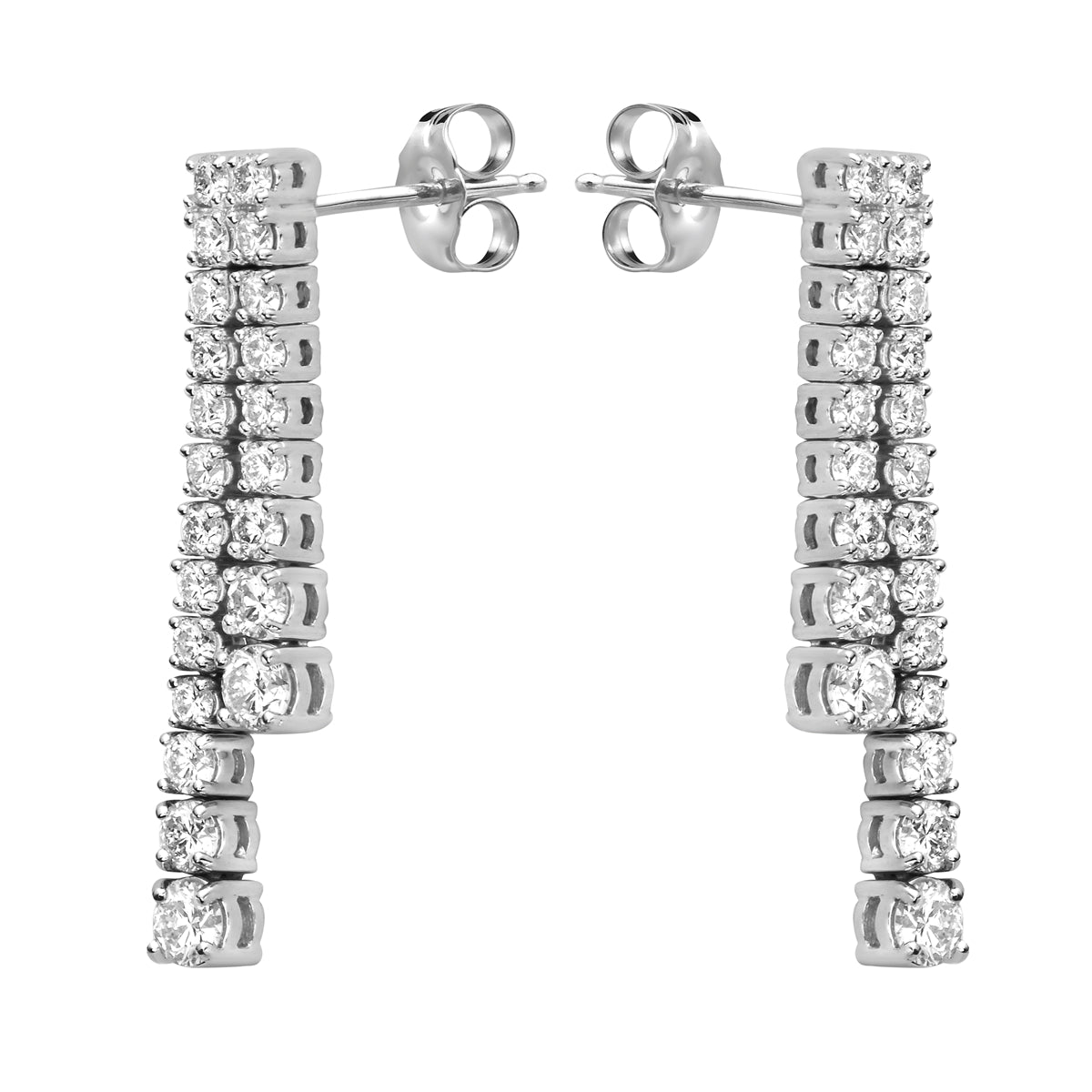 3.83CT White Gold Double Row Drop Diamond Earrings