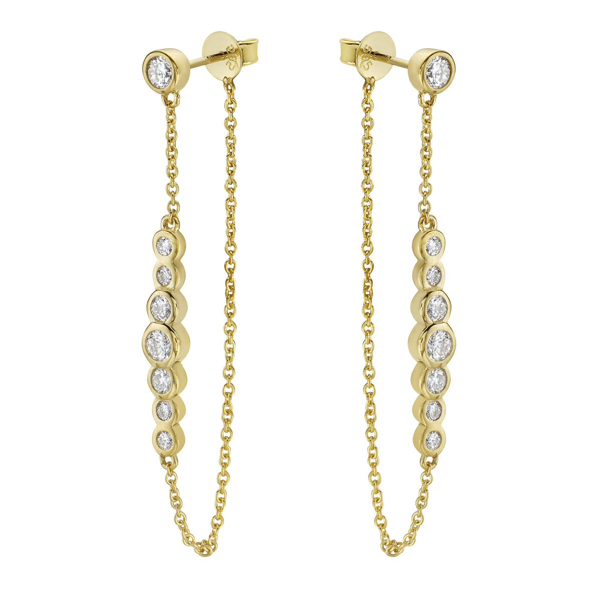 Yellow Gold Bezel Drop Dangle Earrings