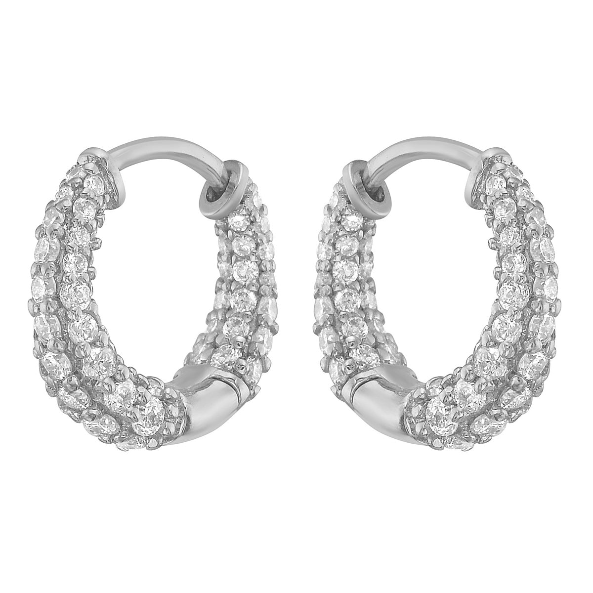 Triple Row White Gold Diamond Hoop Earrings