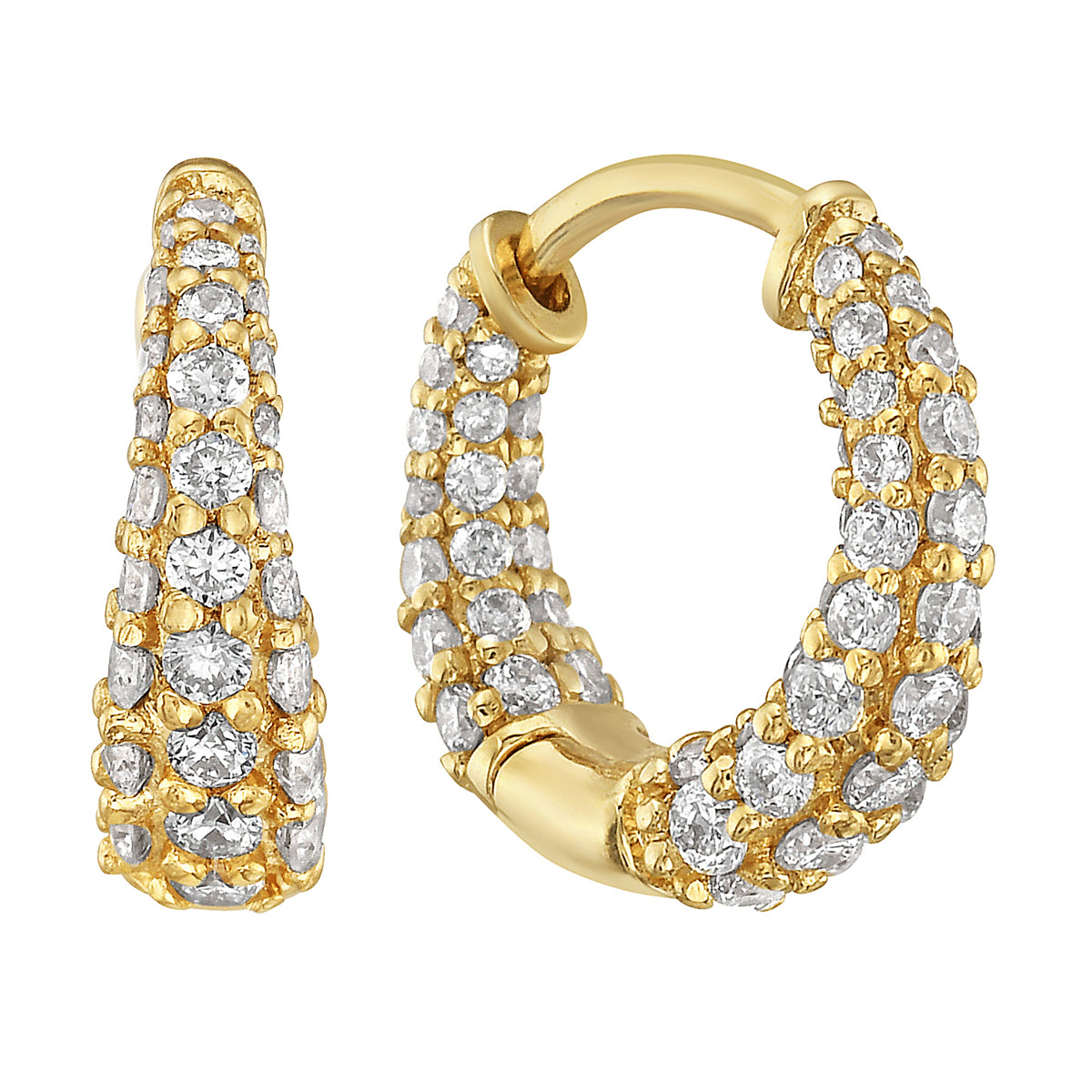 Triple Row Yellow Gold Diamond Hoop Earrings