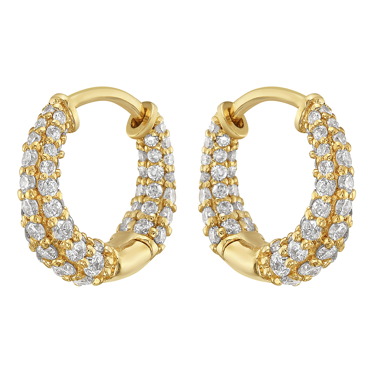 Triple Row Yellow Gold Diamond Hoop Earrings