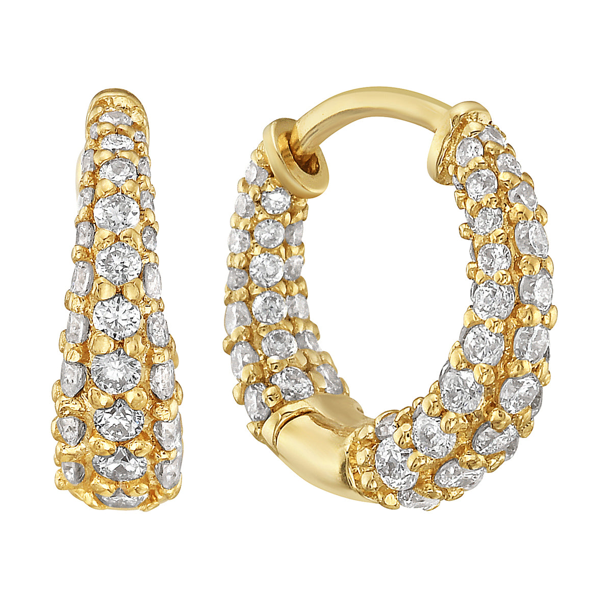 Triple Row Yellow Gold Diamond Hoop Earrings, 0.57ct