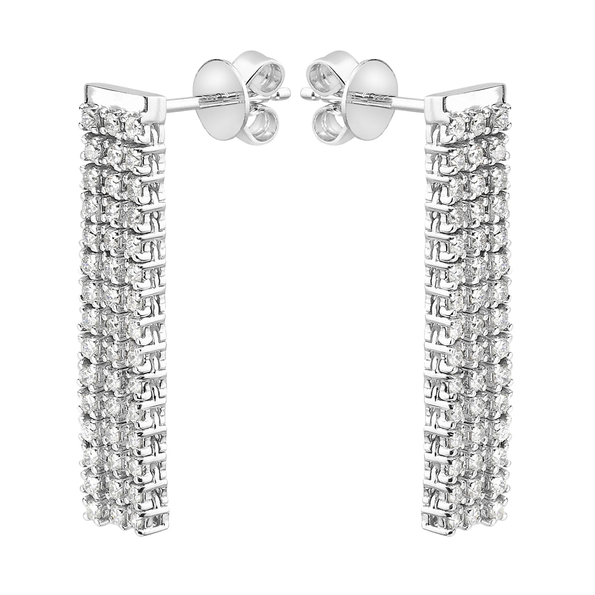 14K White Gold Tripple Row Dangle Diamond Earrings