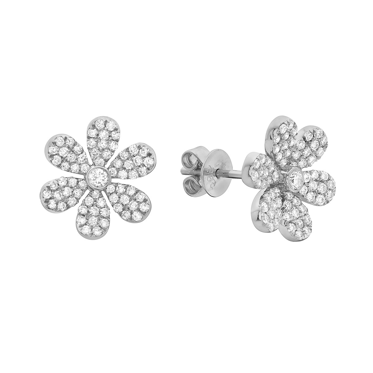 14K White Gold Diamond Flower Studs