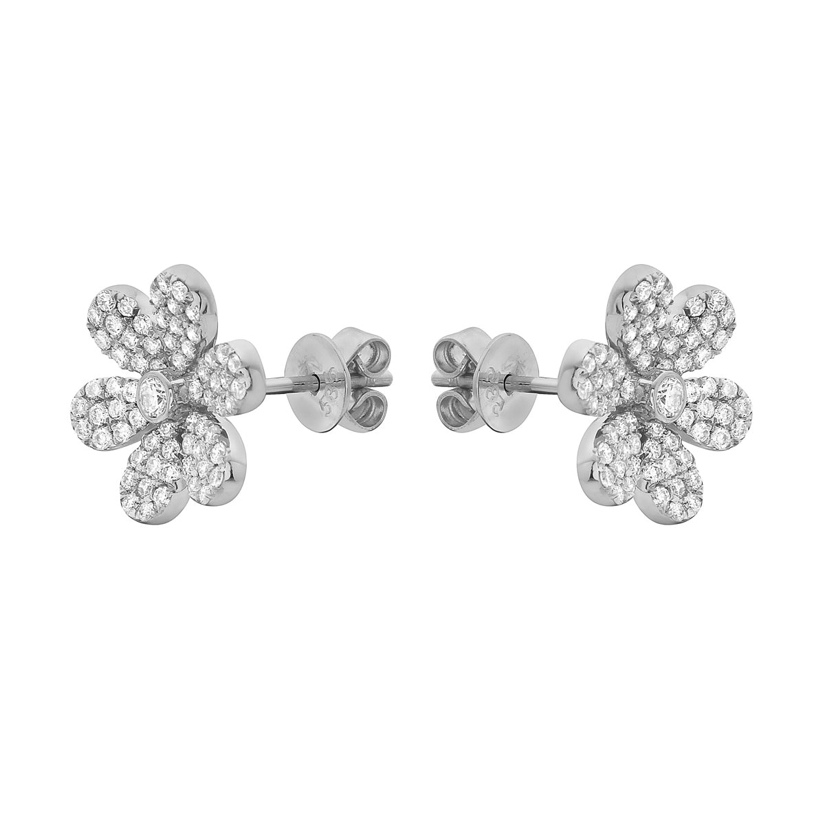 14K White Gold Diamond Flower Studs