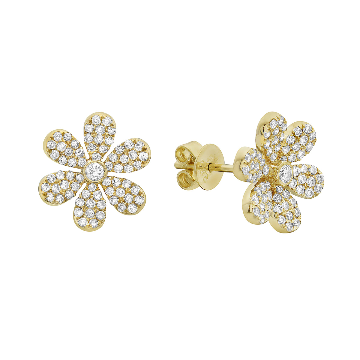 14K Yellow Gold Diamond Flower Studs