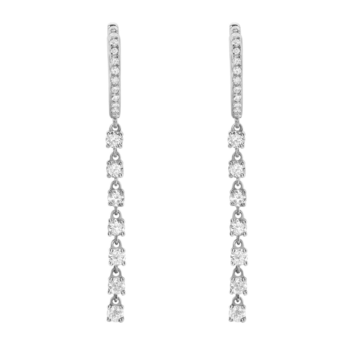 White Gold Round Diamond Hoop Dangle Earrings, 0.93ct