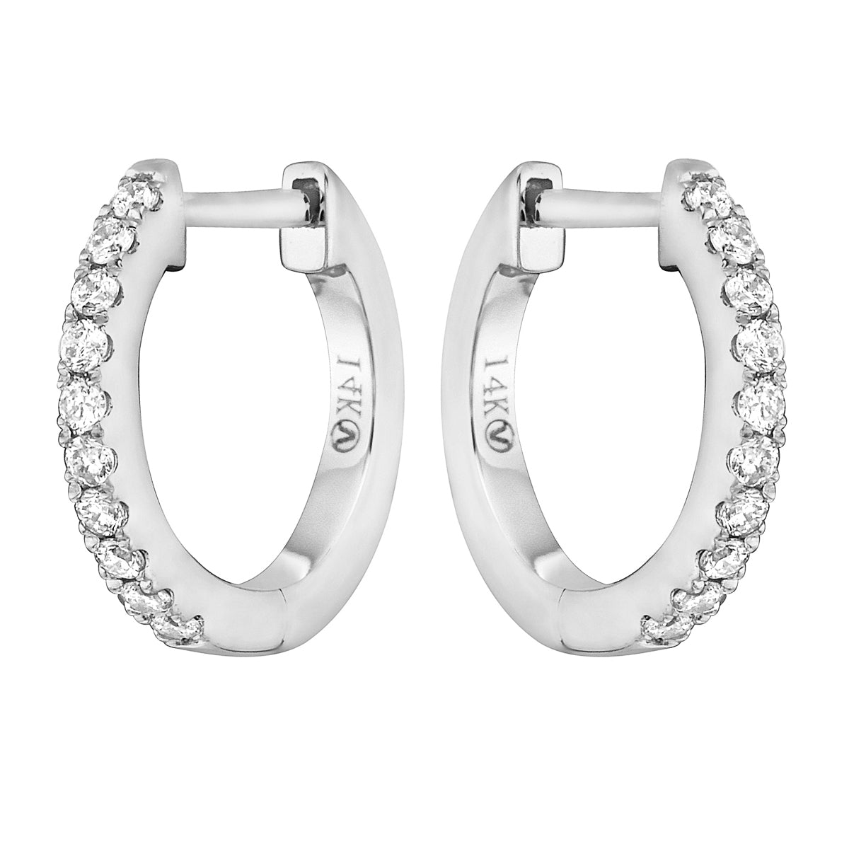 0.14 CT White Gold 12mm Diamond Huggie Earrings - Small