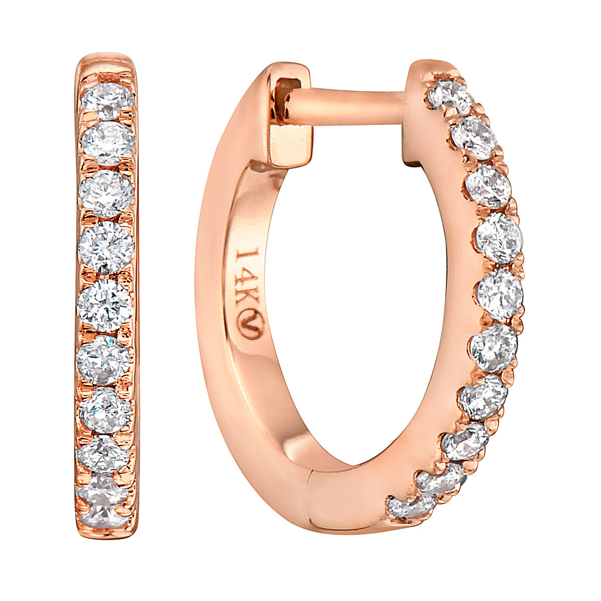 CT Rose Gold 12mm Diamond Huggie Earrings Small - Main Image