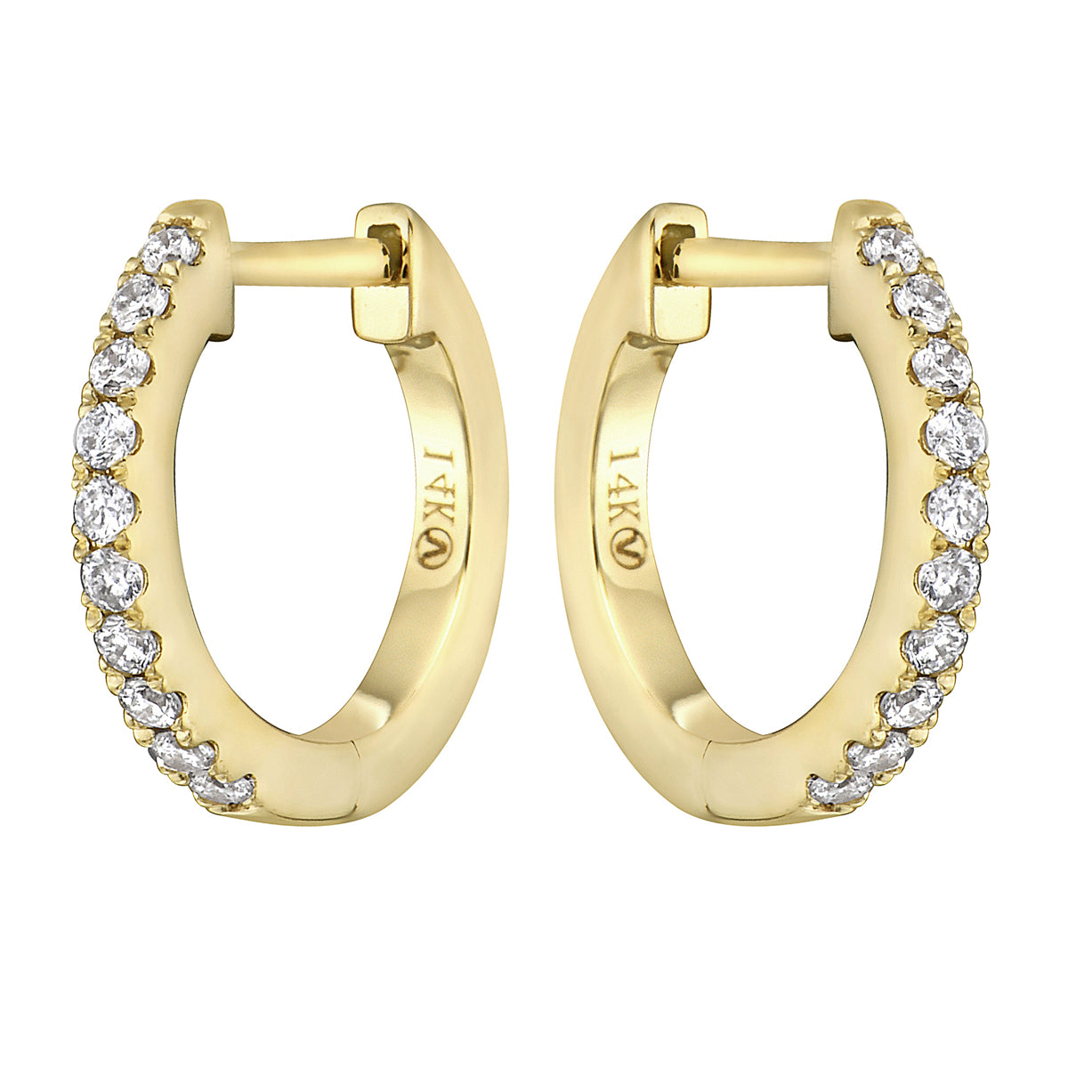 0.14 CT Yellow Gold 12mm Diamond Huggie Earrings - Small