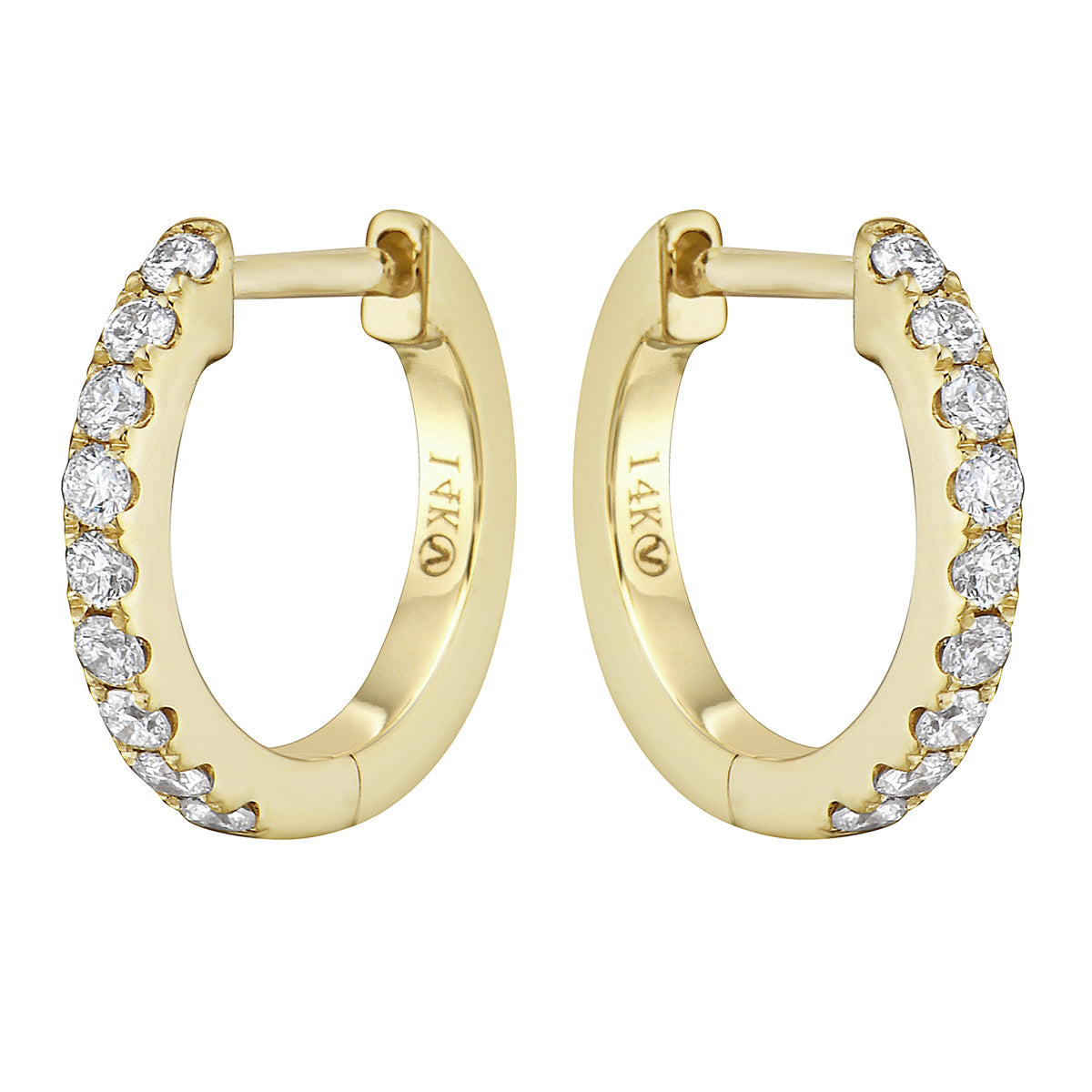 0.20 CT Yellow Gold 12mm Diamond Huggie Earrings - Medium
