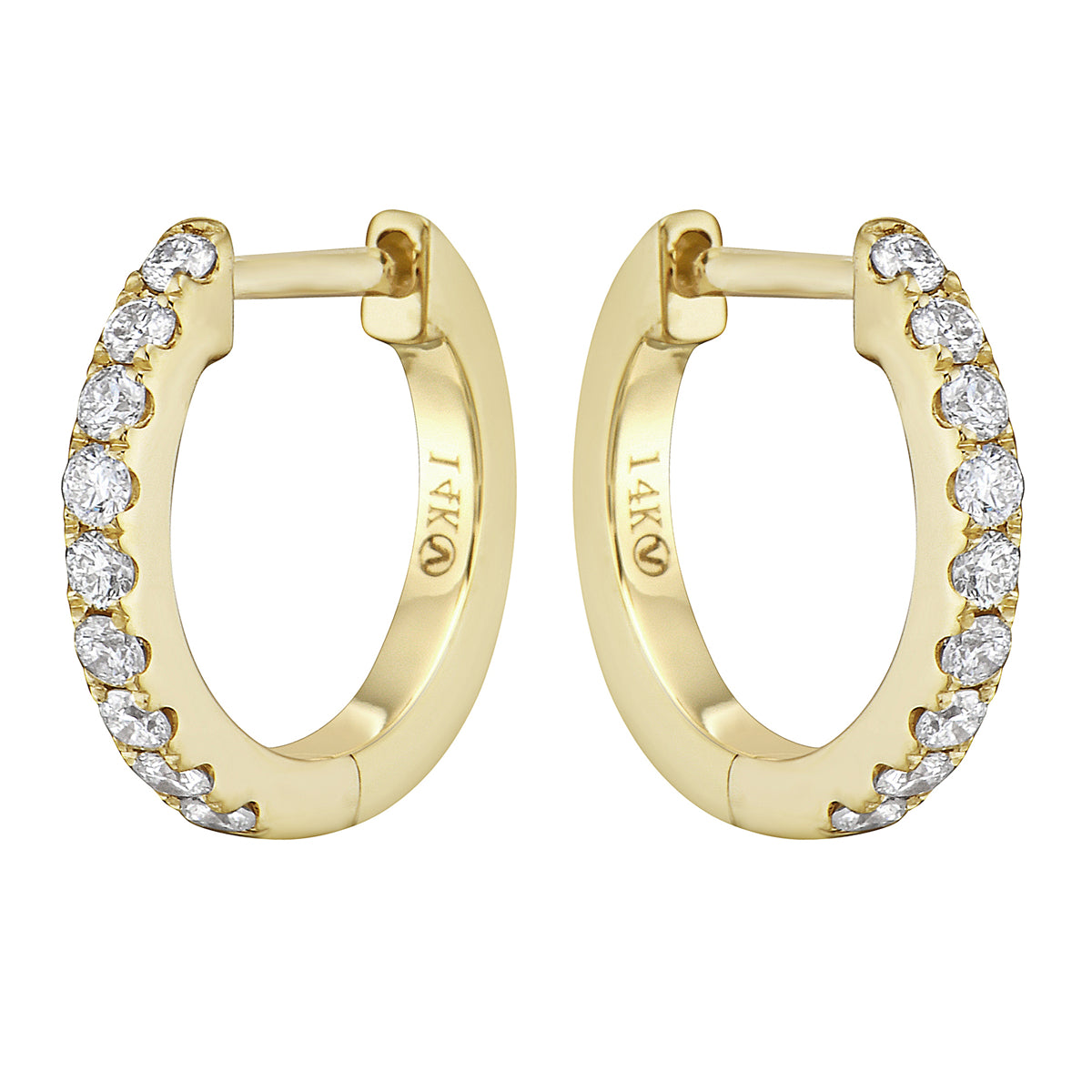 0.20 CT Yellow Gold 12mm Diamond Huggie Earrings - Medium