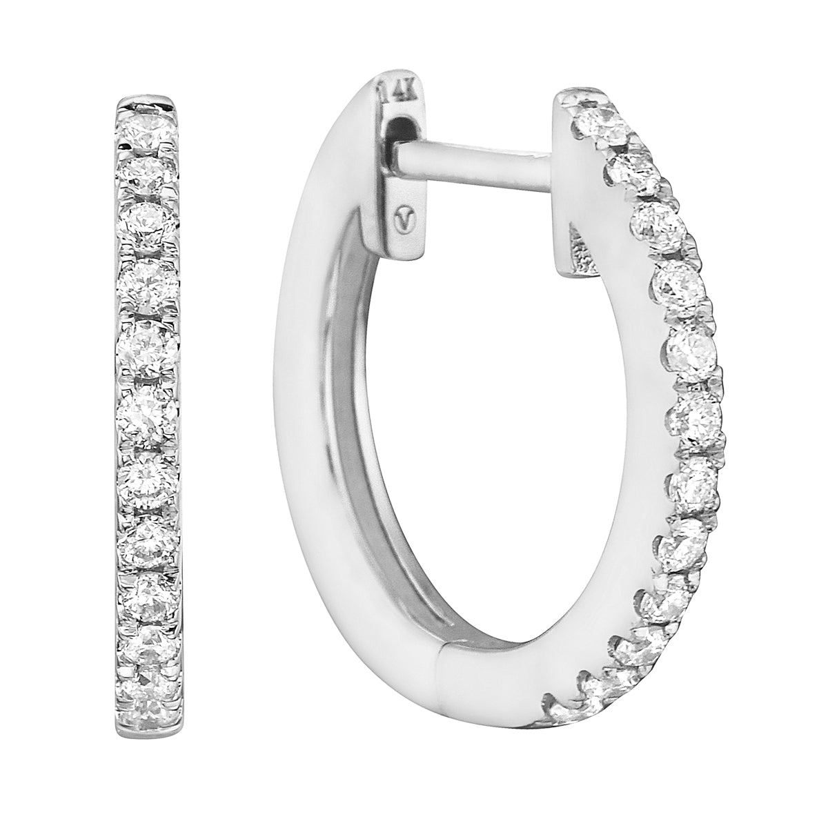 0.17 CT White Gold 14mm Diamond Huggie Earrings - Small