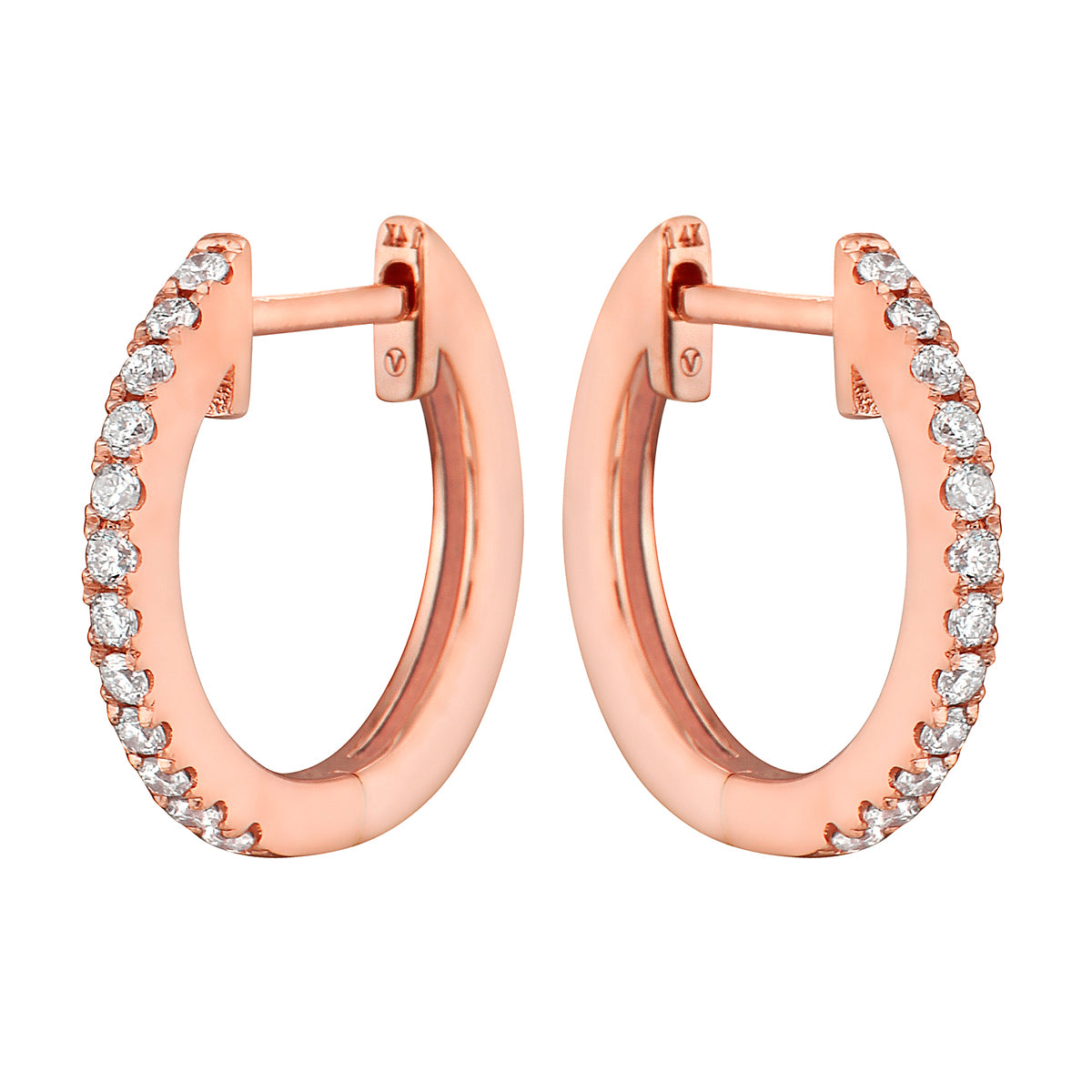 0.17 CT Rose Gold 14mm Diamond Huggie Earrings - Small