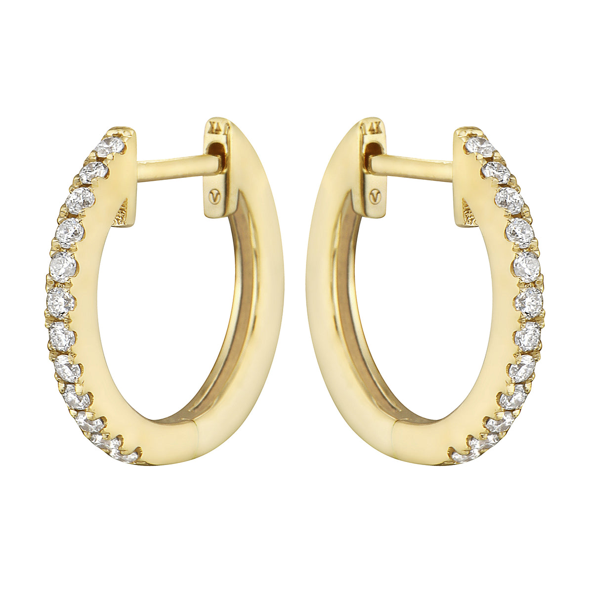 0.17 CT Yellow Gold 14mm Diamond Huggie Earrings - Small