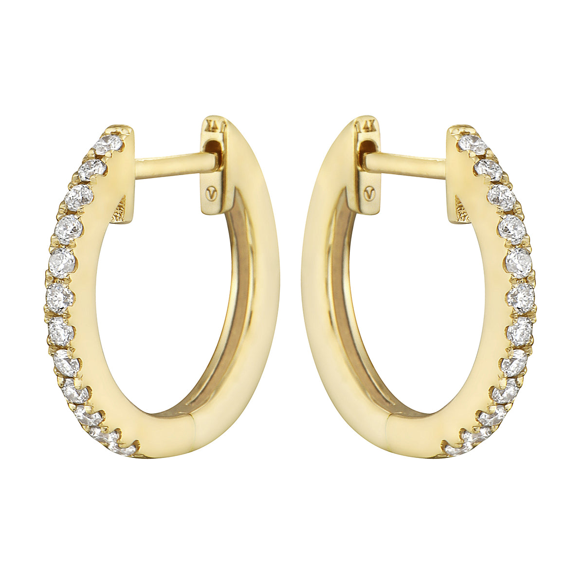 0.17 CT Yellow Gold 14mm Diamond Huggie Earrings - Small