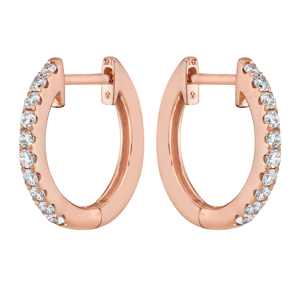 0.23 CT Rose Gold 14mm Diamond Huggie Earrings - Medium
