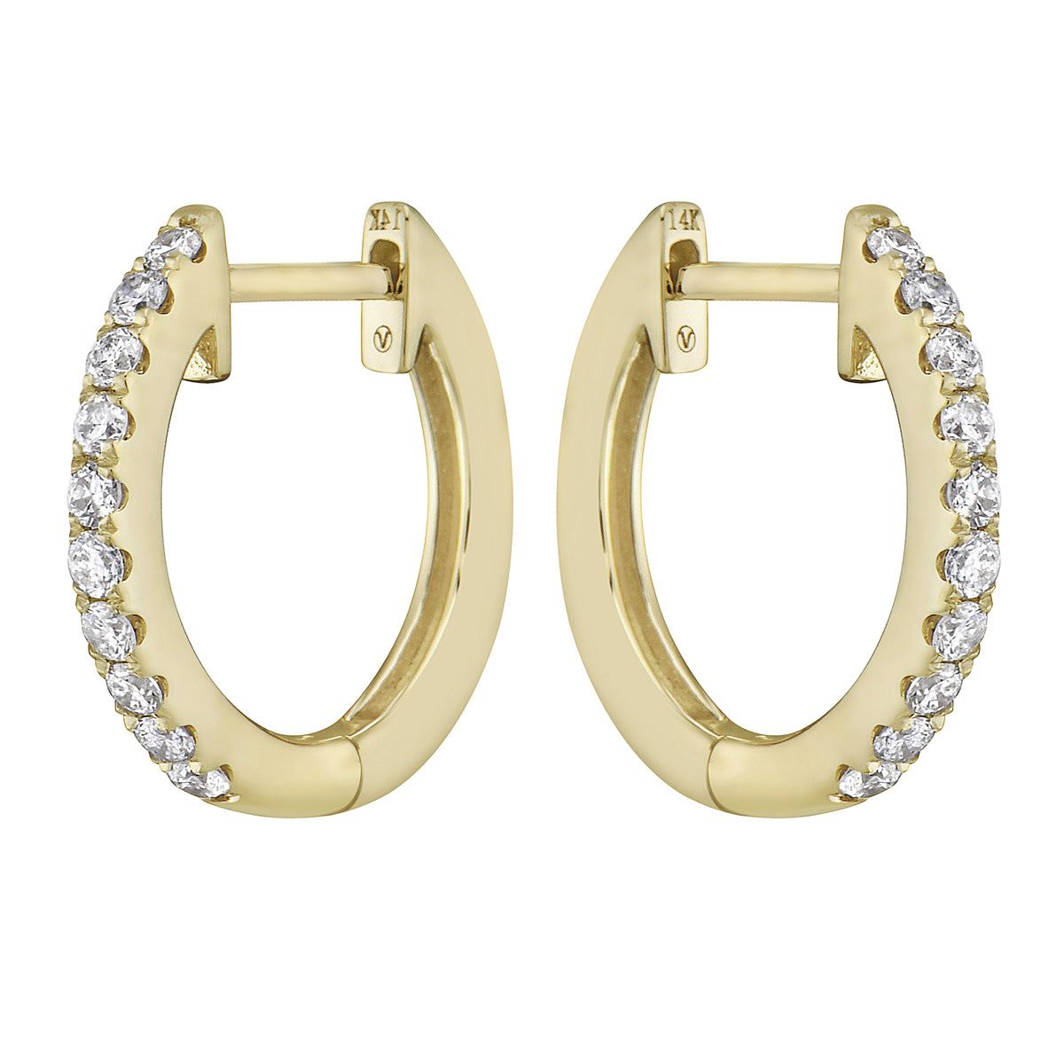 0.23 CT Yellow Gold 14mm Diamond Huggie Earrings - Medium