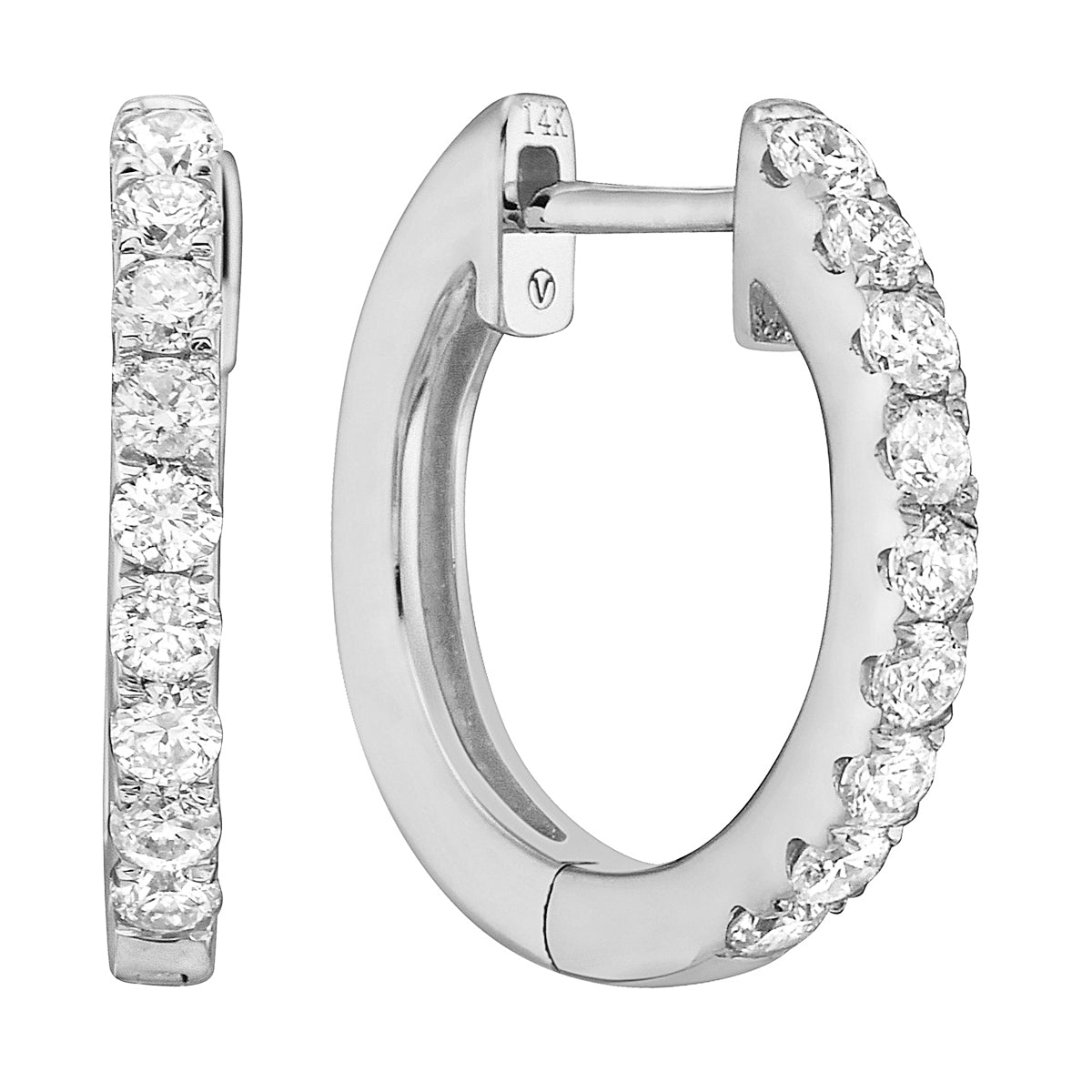 0.33 CT White Gold 14mm Diamond Huggie Earrings - Large