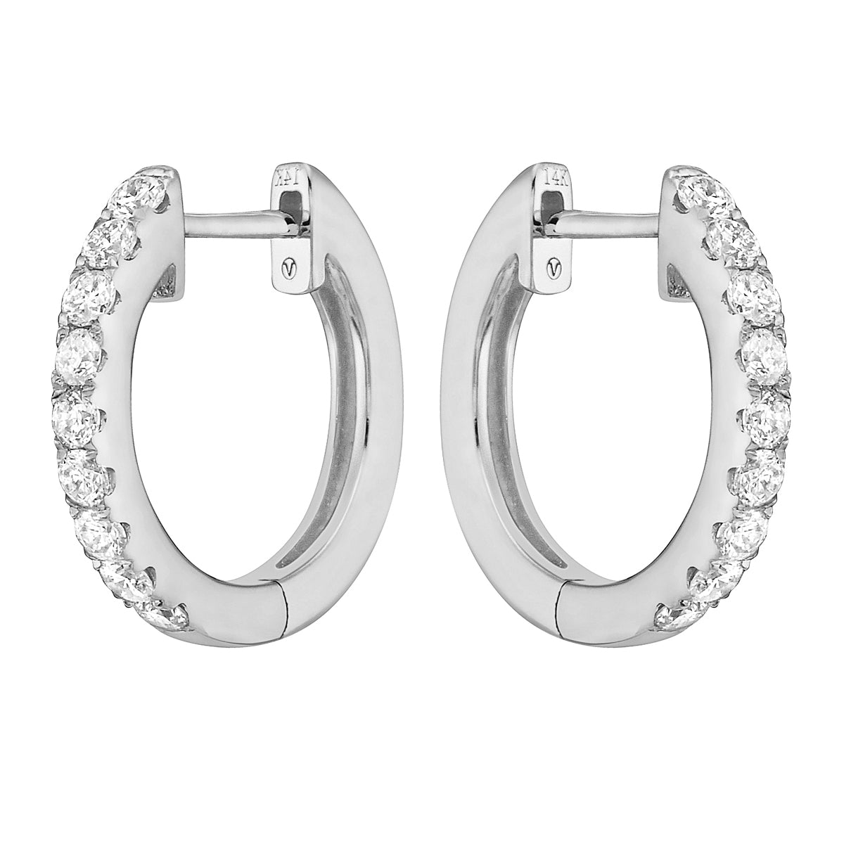 0.33 CT White Gold 14mm Diamond Huggie Earrings - Large