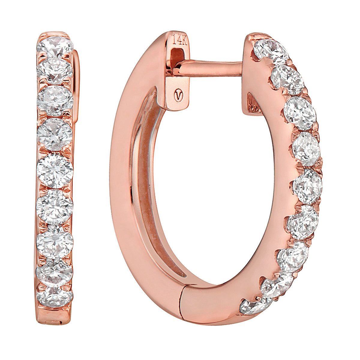 0.33 CT Rose Gold 14mm Diamond Huggie Earrings - Large, 0.33ct