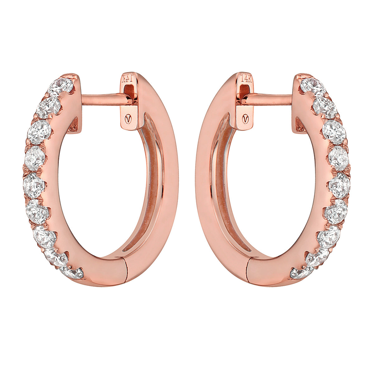 0.33 CT Rose Gold 14mm Diamond Huggie Earrings - Large