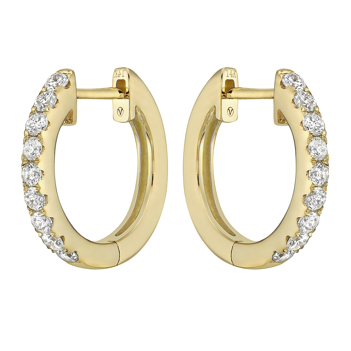 0.33 CT Yellow Gold 14mm Diamond Huggie Earrings - Large