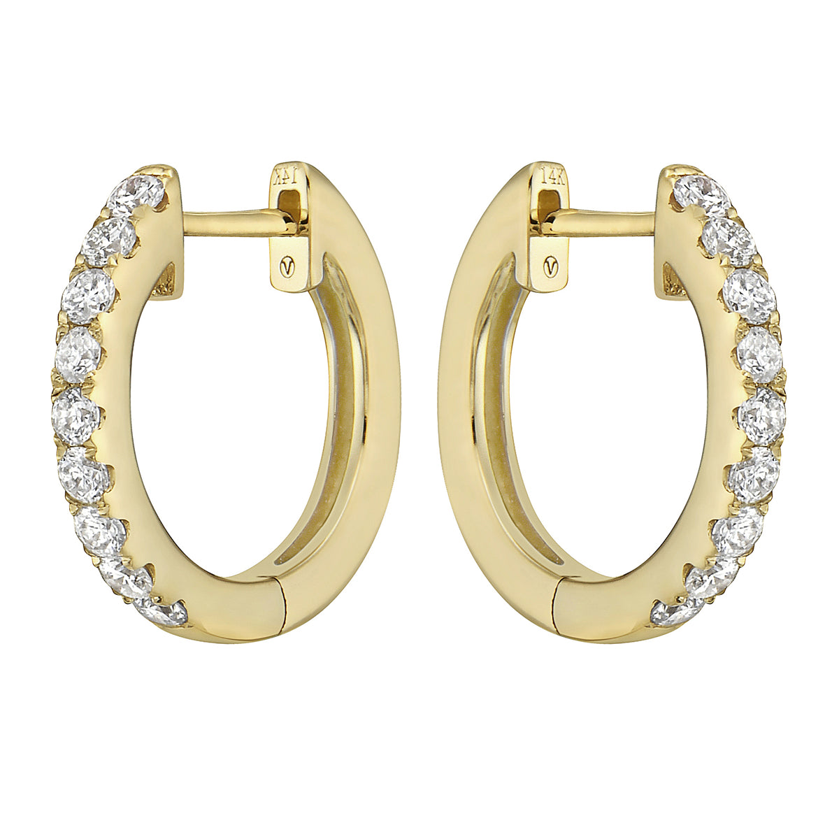 0.33 CT Yellow Gold 14mm Diamond Huggie Earrings - Large, 0.33ct
