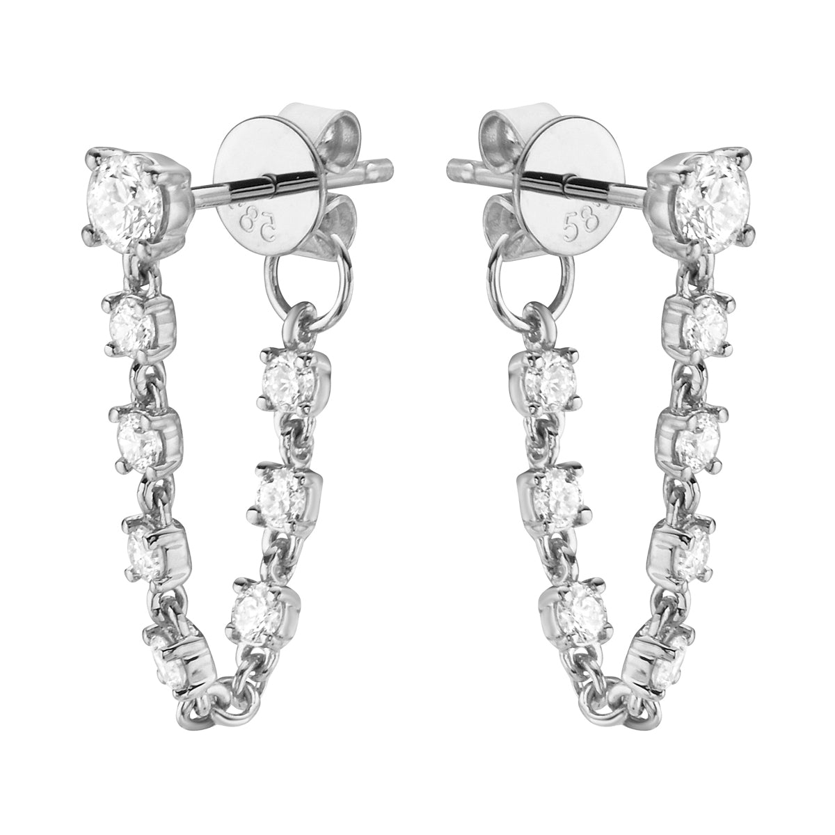 White Gold Chain Hoop Dangle Diamond Earrings