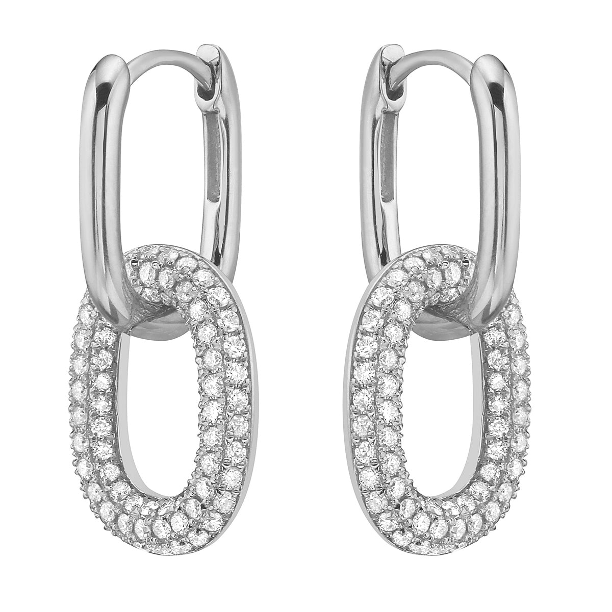White Gold Paperclip Chain Diamond Drop Earrings