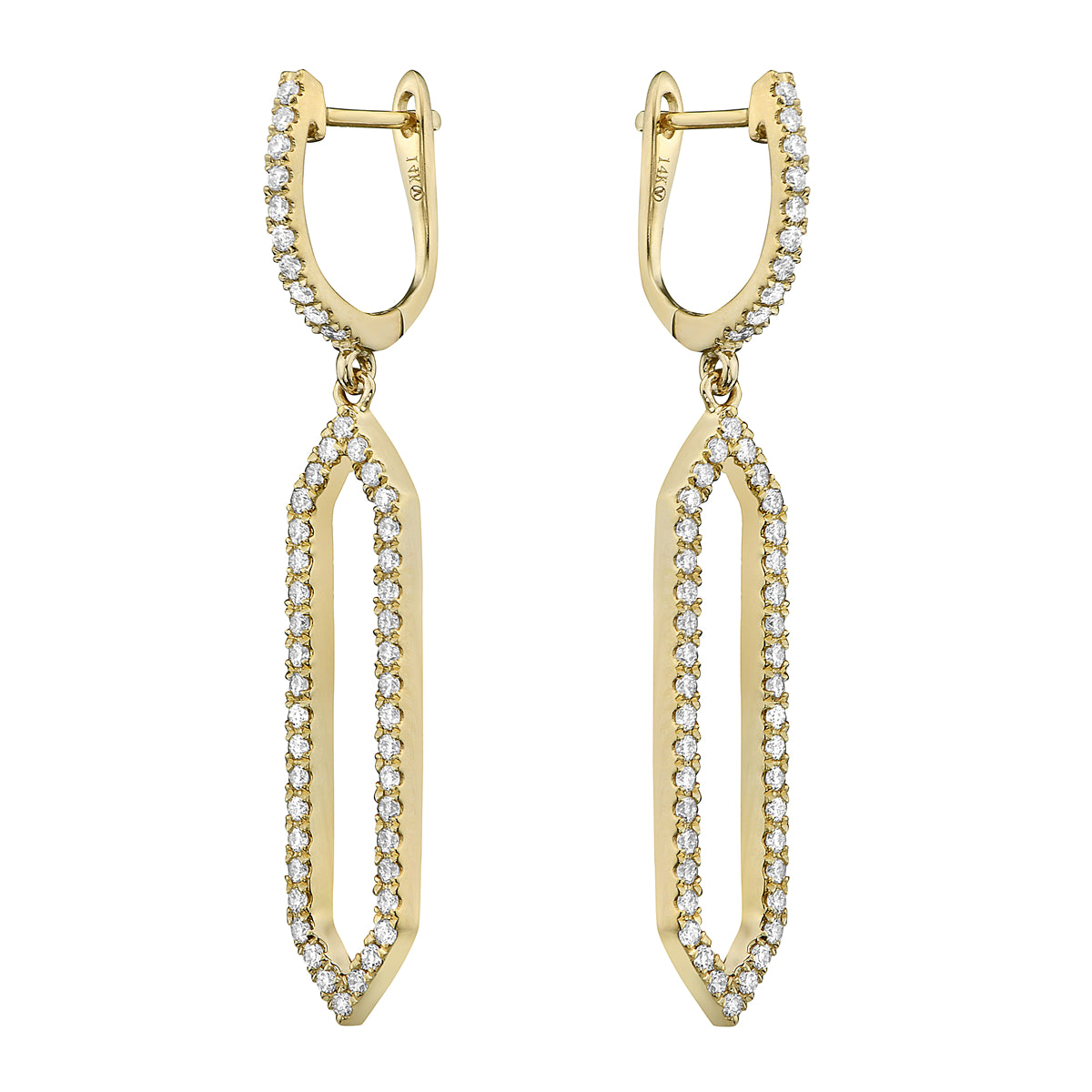 14K Yellow Gold Hexagon Drop Earrings