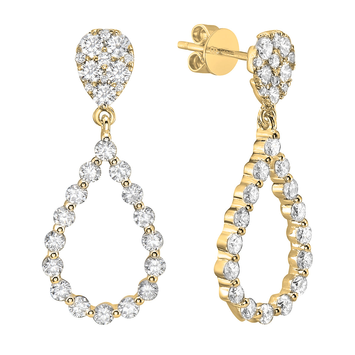 Yellow Gold Pear Teardrop Diamond Drop Earrings