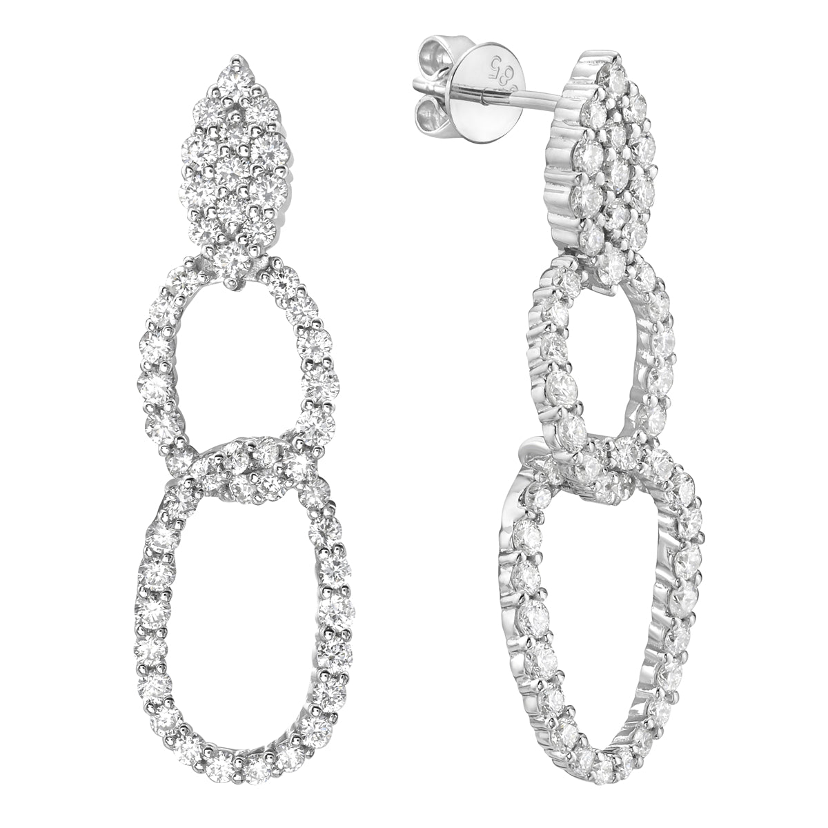14K White Gold Diamond Earrings, 1.57ct