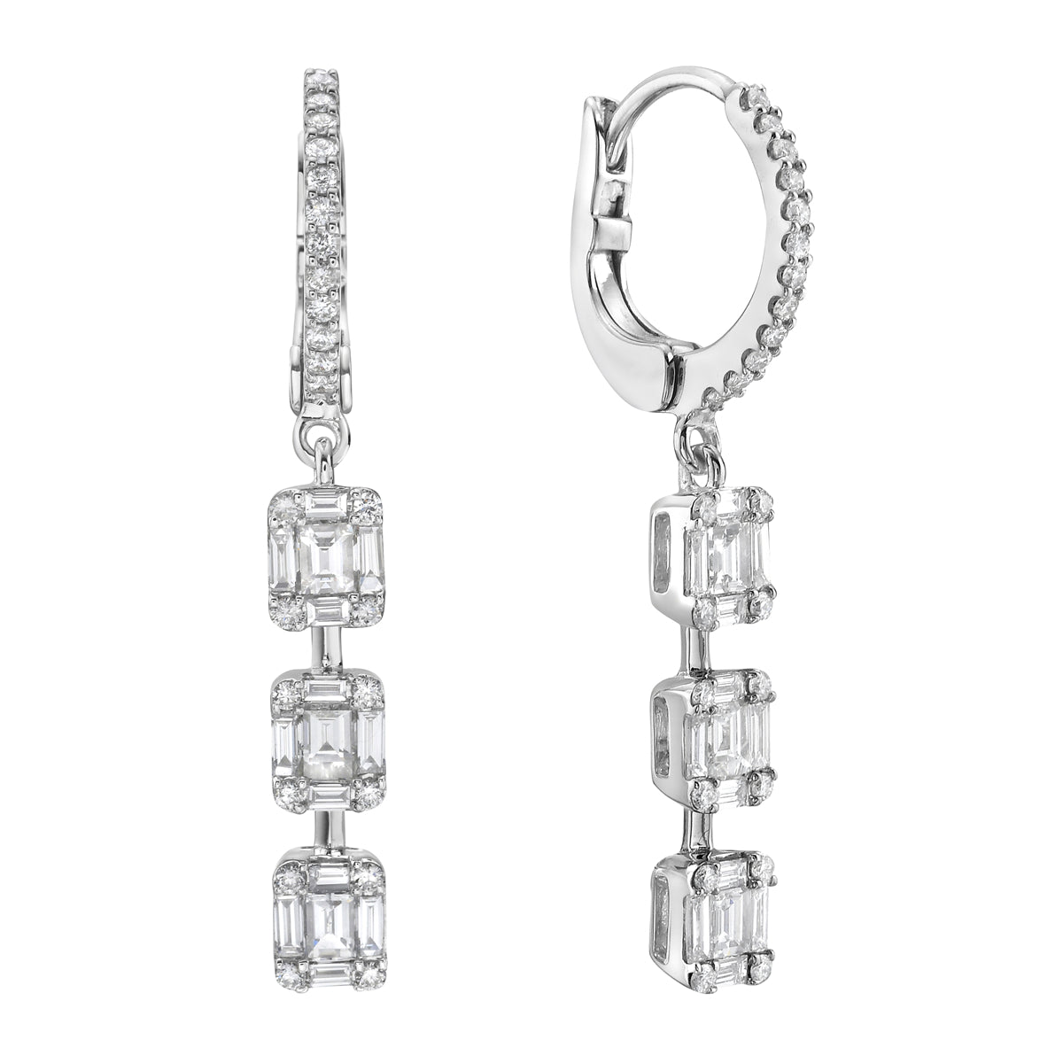 14K White Gold Diamond Earrings, 0.99ct