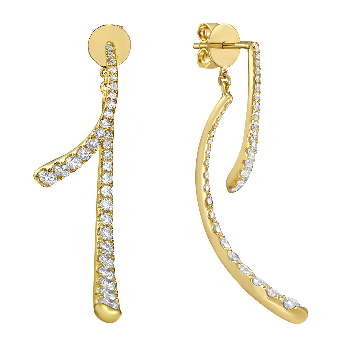 14K Yellow Gold Diamond Earrings, 1.9ct