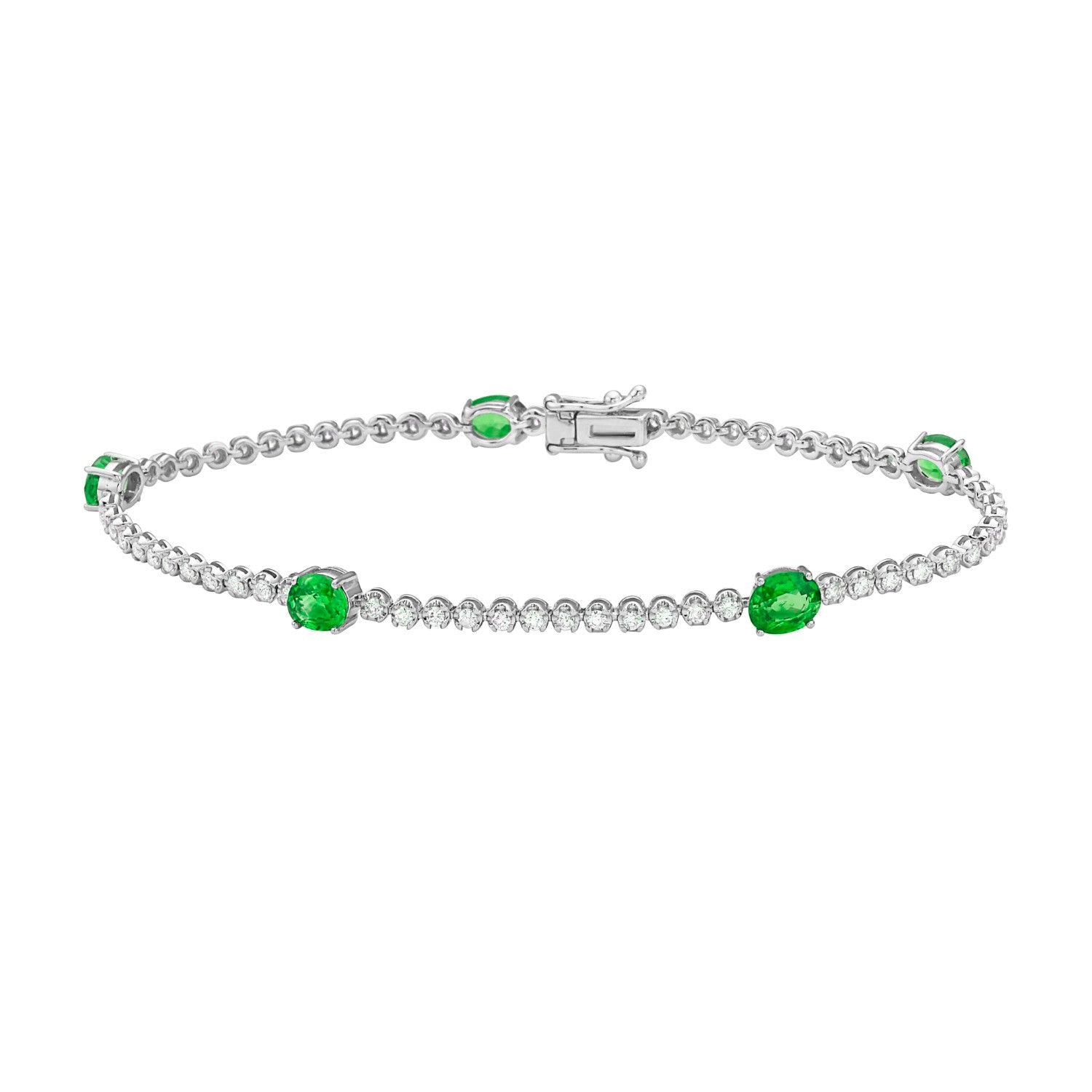 14K White Gold Emerald and Diamond Bracelet
