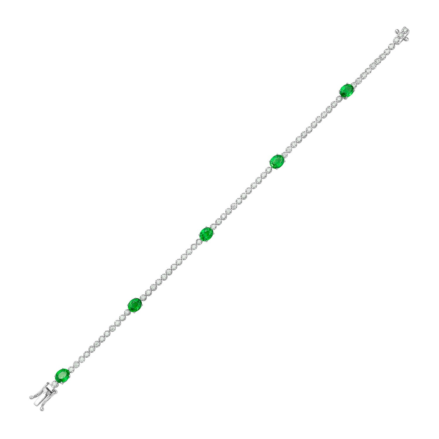 14K White Gold Emerald and Diamond Bracelet