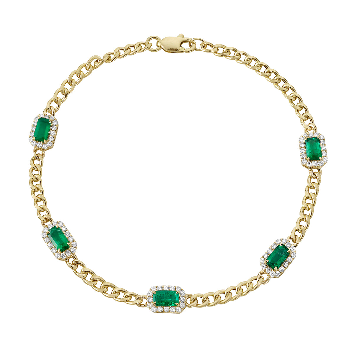 14K Yellow Gold Emerald and Diamond Bracelet, 1.3ct