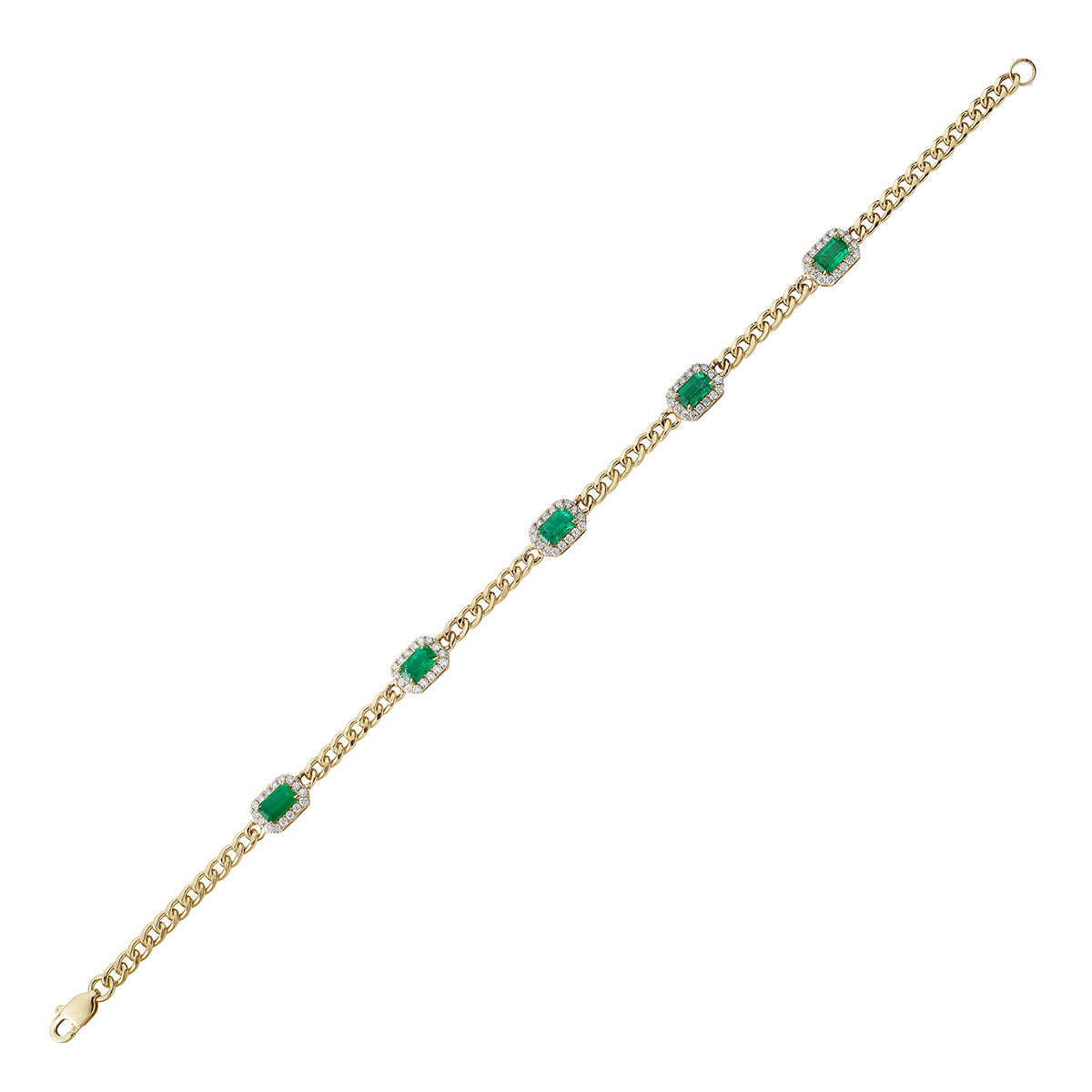 14K Yellow Gold Emerald and Diamond Bracelet, 1.3ct